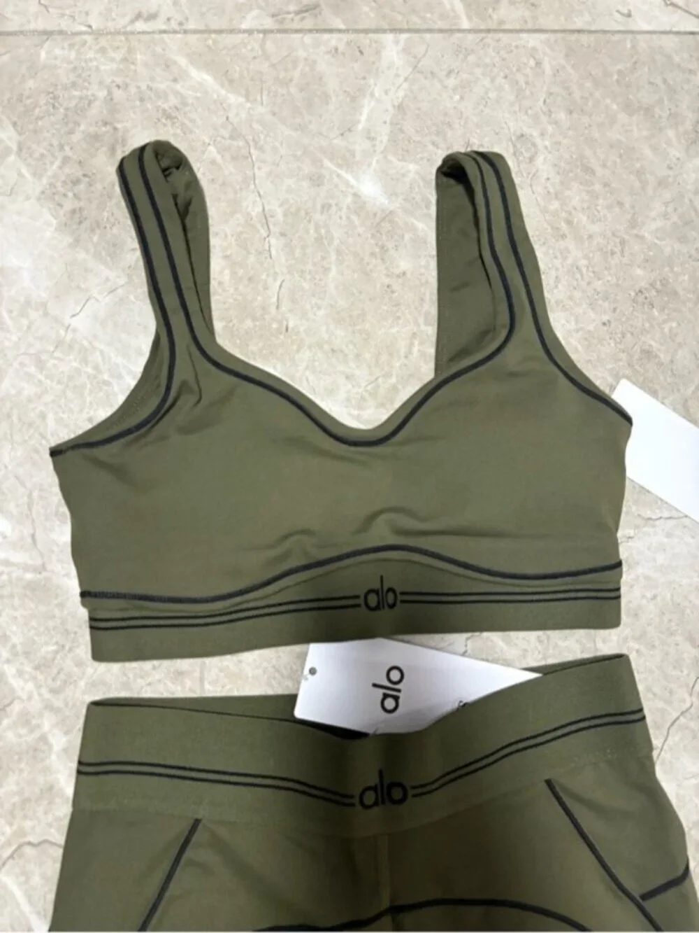ALO Yoga Olive Green Sports Bra & Leggings Set